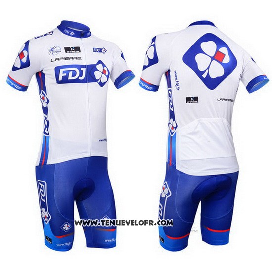 2013 Maillot Ciclismo FDJ Blanc et Azur Manches Courtes et Cuissard